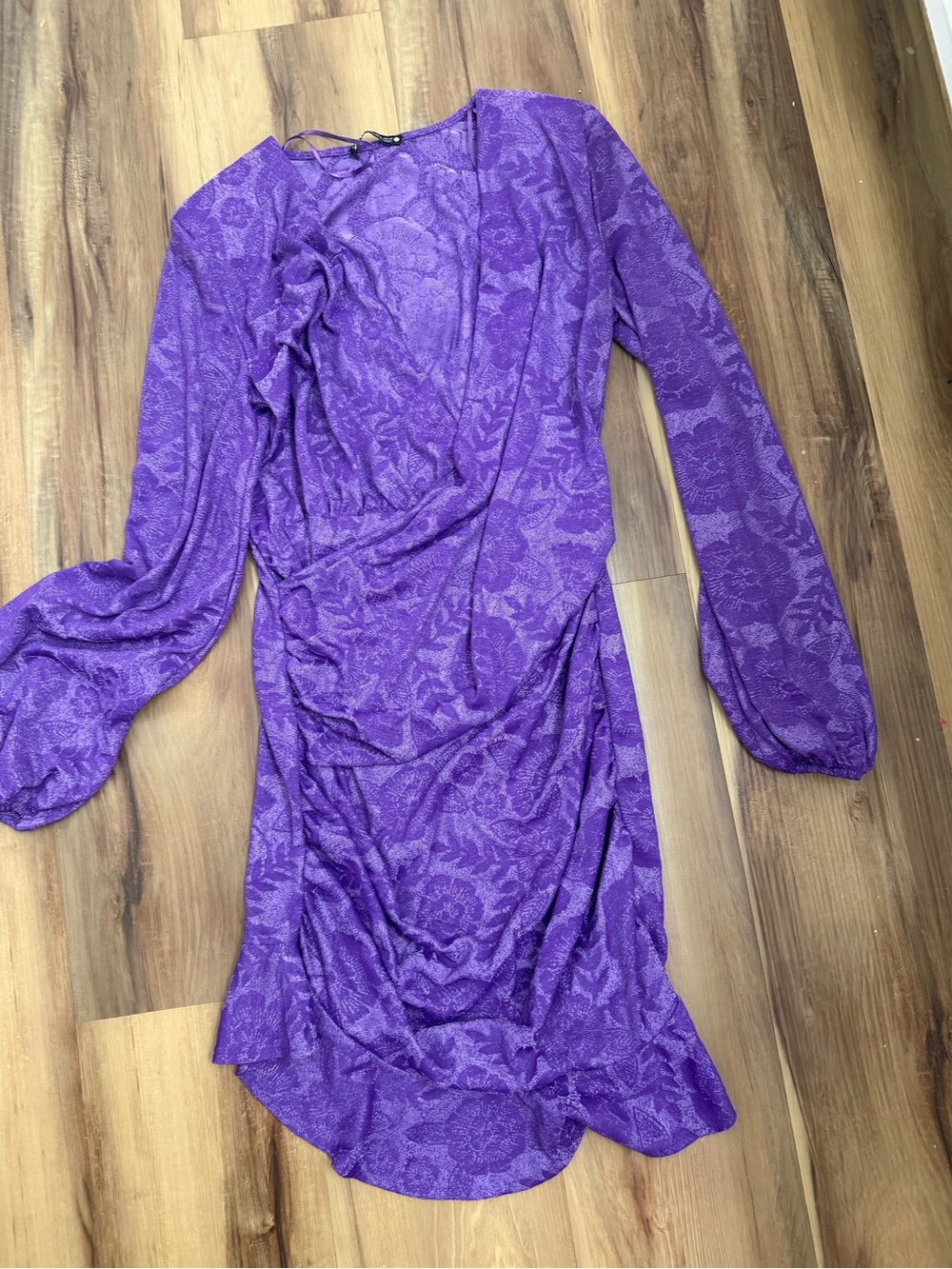 Zara Purple Long-Sleeve Wrap Dress